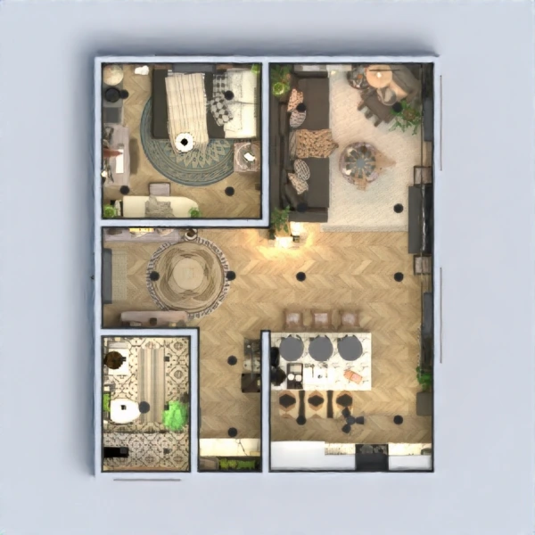 floor plans butas vonia miegamasis svetainė virtuvė 3d