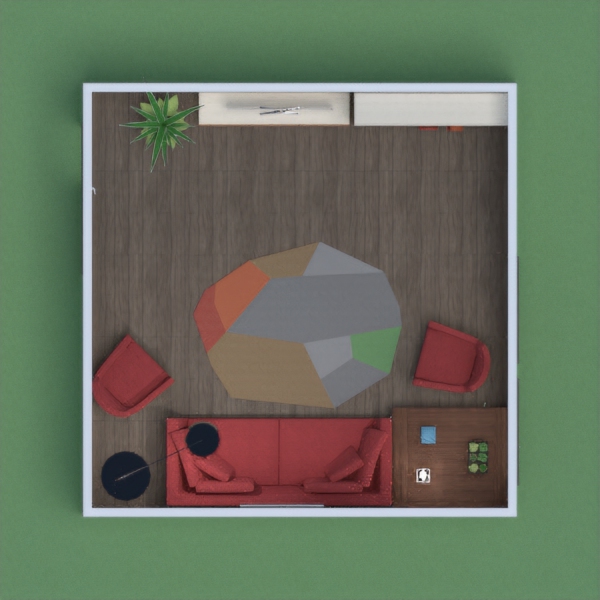 In this room, I went with a warm theme with lots of reds and oranges. I tried to make the rug the focal point of the room and hope I accomplished that.
