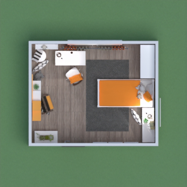 Modern girl's room in yellow, black and grey colors